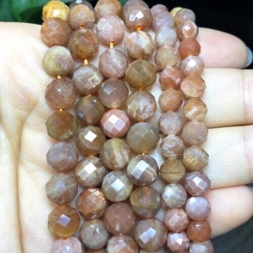 Natural Faceted Sunstone Beads For Jewelry Making 6mm 8mm Round Sun Stone Loose Spacer Beads DIY Bracelet Accessories 7.5