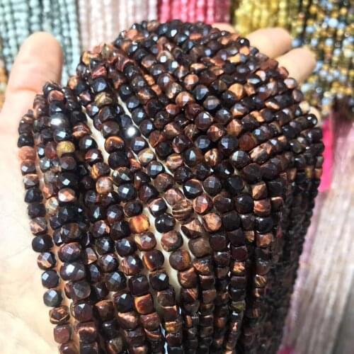 Natural Stone Beaded Faceted Red Tiger Eye Square Shape Loose Beads For Jewelry Making DIY Necklace Bracelet Accessories 5x5mm
