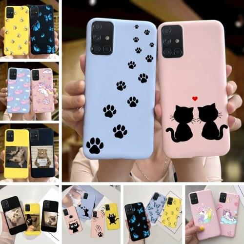 For Samsung Galaxy A51 A71 Phone Case Cute Cartoon Soft Silicone Back Cover For Samsung A51 A515F A71 A715F Candy Color Bumper