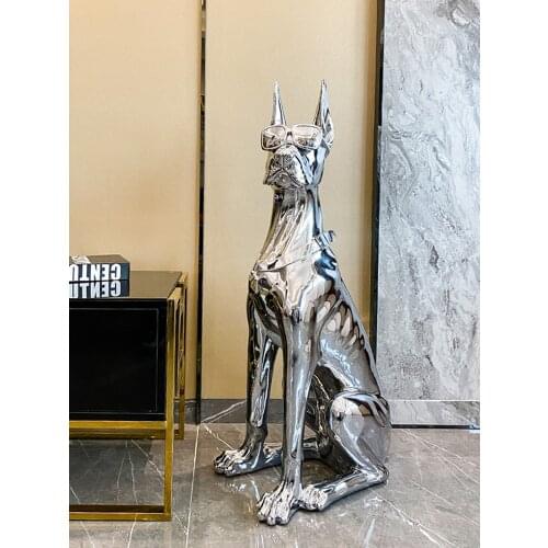 93cm Doberman Dog Statue Sculpture Art Home Decor High Grade Soft Decoration Resin Electroplating Crafts Modern Floor Ornaments