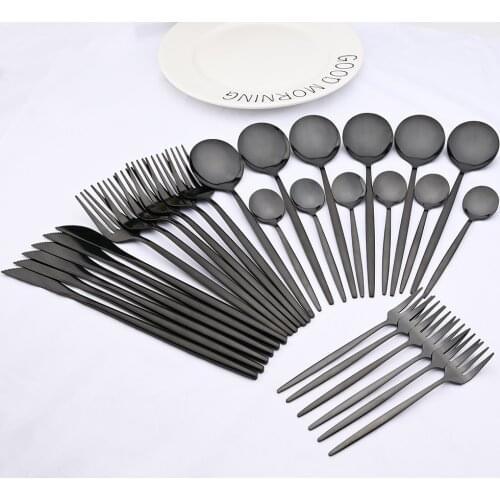 Hot 30Pcs Mirror Black Dinnerware Cutlery Set Tableware Stainless Steel Paryt Fork Knife Spoon Dinner Kitchen Home Flatware Set