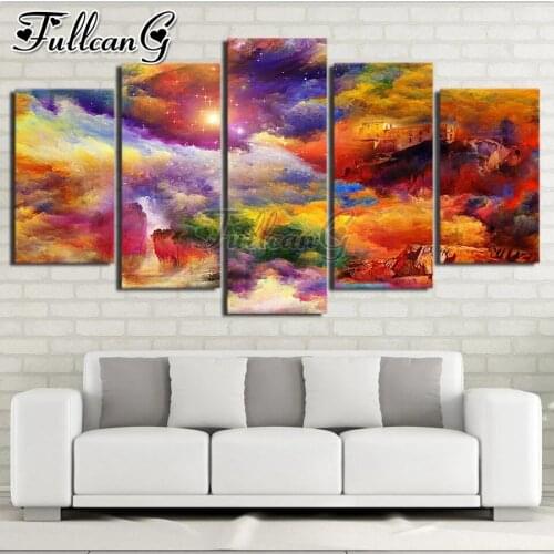 FULLCANG Abstract colorful clouds 5 piece diy diamond painting large full square round mosaic embroidery multi-picture FC3117