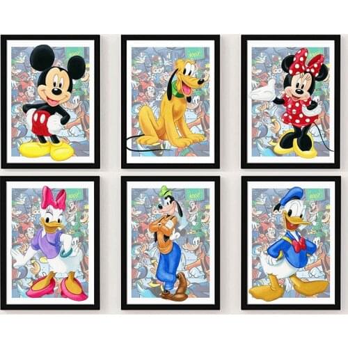 Cartoon Disney Mickey Mouse and Donald Duck Canvas Painting Poster and Print Nursery Wall Art Pictures for Kids Room Decor