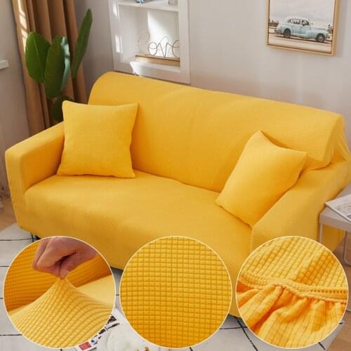 Plaid Jacquard Soft Yellow Sofa Cover For Living Room Solid Color All-inclusive Modern Elastic Corner Couch Slipcover 45012