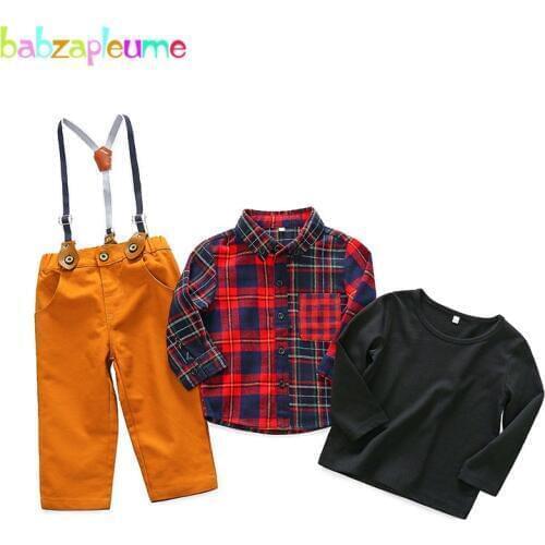 3Piece/3-24M/Spring Autumn Newborn Baby Outfit Boys Clothes Fashion Casual Plaid T-shirt+Shirt+Pants Infant Clothing Sets BC1597