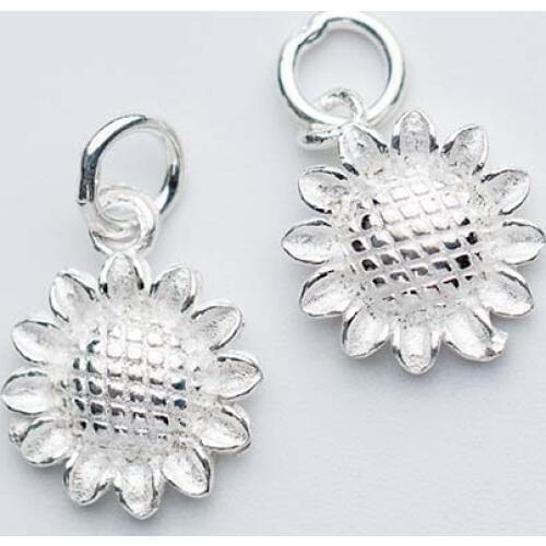 Pretty Designer Women Decoration Pendants 925 Sterling Silver Sunflower Charms With Rings DIY Jewelry Making Earrings For Women