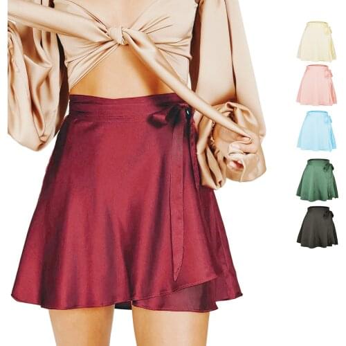 Summer Solid Mini Skirt Sexy Women High Waist Wrap Y2K Skirt Lace Up Satin One-Piece Party Casual Streetwear Beach Short Skirt
