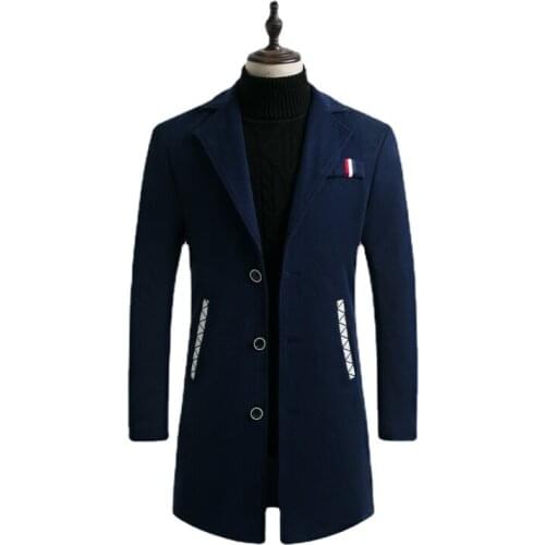 New Autumn Winter Mens Wool Coat Solid Color Cold Resistant Men Woolen Overcoat Double Collar Casual Trench Coat Male S-5XL