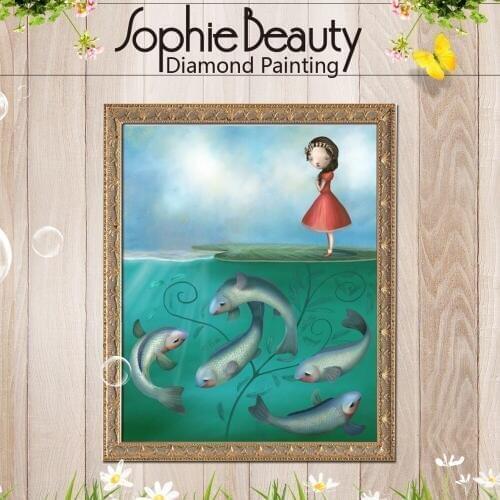 Sophie Beauty Diy Diamond Painting Cartoon Cross Stitch Crystal Square Sets Handcraft Embroidery Fish Girl Mosaic Needlework Art