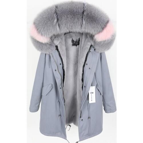 Maomaokong New Womens Clothing Fox Fur Big Fur Collar Medium Long Coat Remove the Thick Liner Slim fit Parker Winter Clothes