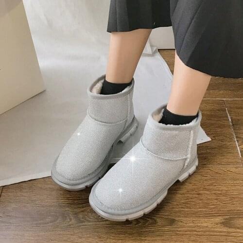 New Thick Bottom Platform Snow Boots Warm Plush Winter Boots Female Crystal Bling Shine Slip on Ankle Boots Women Shoes Woman