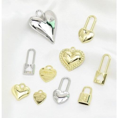 Zinc Alloy Golden Silver Heart Lock Charms Pendant 10pcs/lot For DIY Fashion Drop Earrings Jewelry Making Accessories