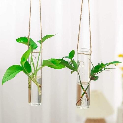 Hanging Planters Bud Flower Propagation Station Water Air Plant Glass Vase Cylinder Shape Container Terrarium Kits for Home 85DA