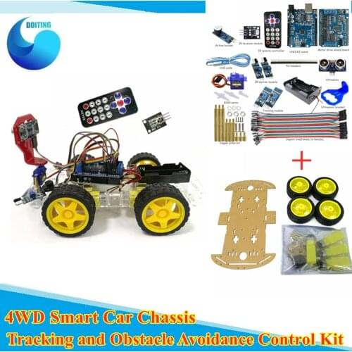 4WD Smart Car Robot Chassis for Arduino with Tracking and Obstacle Avoidance by Infrared Remote Control
