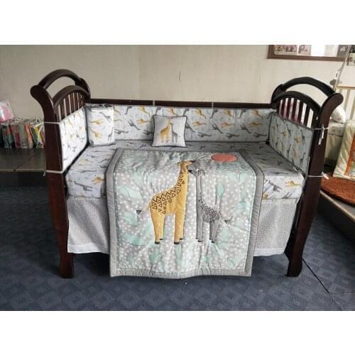 8PCS embroidery Baby Newborn Bed Crib Sheet ropa de cuna Children Bedding Boy Girls (4bumper+bed cover+bed skirt+duvet+pillow)