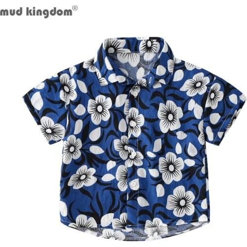 Mudkingdom Summer Boys Tropical Shirt Button Down Holiday Beach Shirts for Kids Clothes Floral Leaves Fruits Print Boy Tops