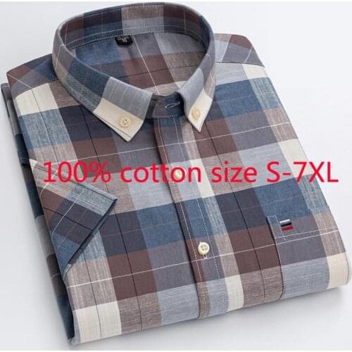 New Arrival Fashion 100% Cotton Plaid Short Sleeve Men Oxford Spinning Oversize Casual Shirts Summer Plus Size S-4XL 5XL 6XL 7XL