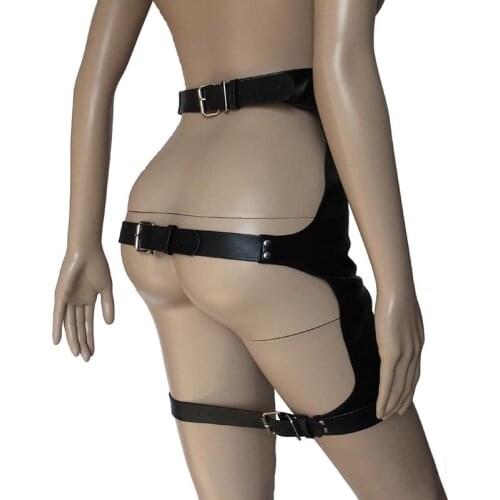Quality Women Sexy Soft Faux Leather Open Butt Backless Mini Skirt Spankingskirt Submissive Fetish Role Play Costume