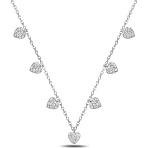 Silverlina Silver Heart Zircon Stone Dangle Necklace