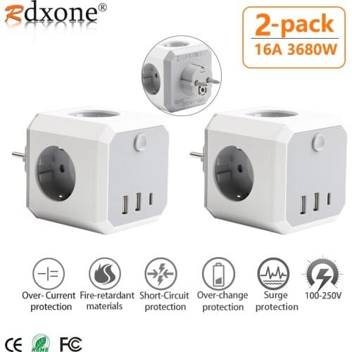 EU Plug Mini Socket Power Adapter with Switch 4Outlets 3 USB Charge Ports 5V 2.4A Multi Outlets Power Strip Overload Protection