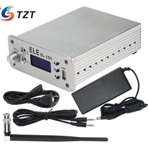 TZT EL-15S FM Broadcast Transmitter Timing Wireless Broadcasting 0.1-15W Or 7W Or 1.5W w/ Antenna For U Disk MP3