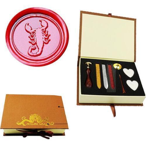 Vintage Scorpion Custom Picture Logo Wedding Invitation Wax Seal Sealing Stamp Rosewood Handle Set