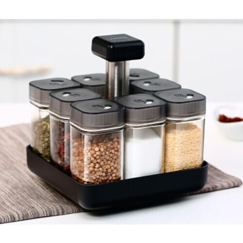 Rotating Glass Cruet Seasoning Jar Set Kitchen Jars For Spices BBQ Pepper Salt Shakers Paprika Bottle Kitchen Storage Rack Jar