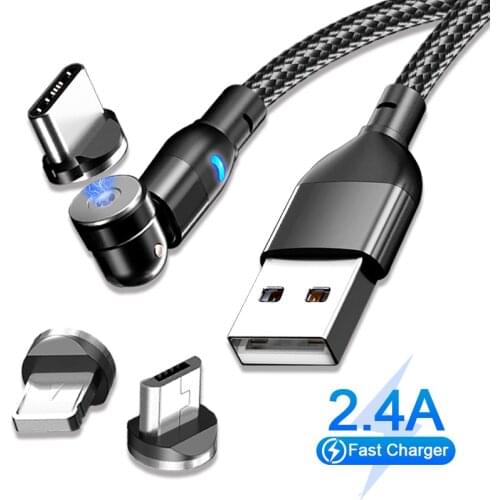 540 Rotating Magnetic Line Fast Charging Magnet Charger Micro USB Type C Cable for Samsung Galaxy S9 iPhone Xiaomi Mobile Phone
