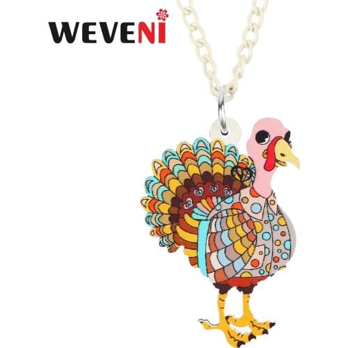 WEVENI Thanksgiving Acrylic Cute Floral Turkey Chicken Necklace Pendant Long Fashion Charms Animals Jewelry Gift For Women Girls