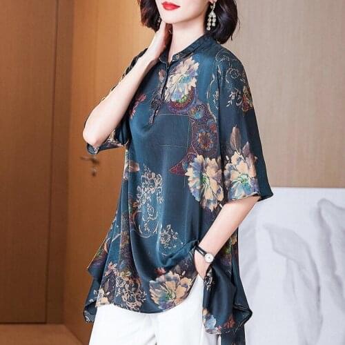 Women Spring Autumn Style Long Blouses Shirts lady Casual Half Sleeve Flower Printed Blusas Tops DD9155