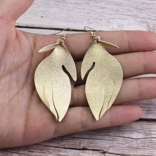 ZWPON Graceful Genuine Goat Leather Leaf Earrings for Women Trendy Lightweight Soft Leather Earrings Jewelry Wholesale