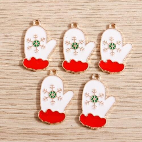 10pcs 16*25mm Enamel Snow Christmas Glove Charms for Jewelry Making Fashion Earrings Pendants Necklaces Keychain DIY Crafts Gift