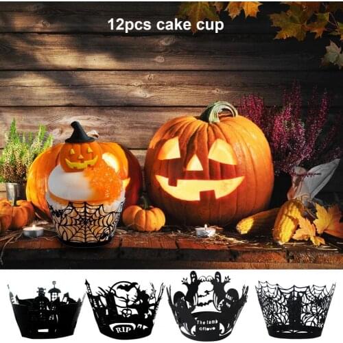 Smooth Cut Black Wide Application Halloween Cupcake Wraps for Halloween Party