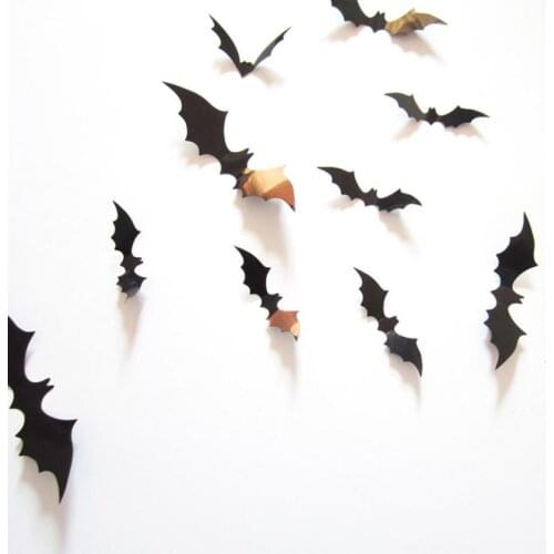 12Pcs In A Set 3D Black PVC Bat Wall Sticker Decal Home Living Room Halloween Deco