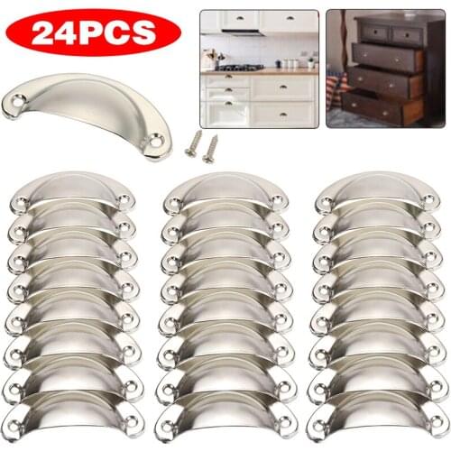 24pcs Kitchen Cupboard Drawer Shell Pull Handles Retro Metal Handle And Furniture Knobs Handware