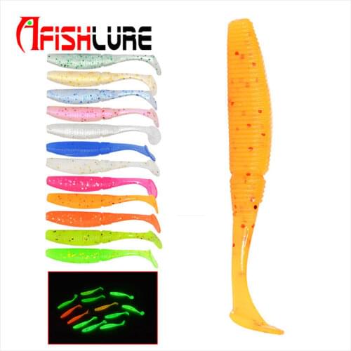 Luminious Paddle Tail Grub Maggot Soft Lures 15pcs/bag 50mm/1g Artificial Bait Soft Worms Soft Plastics Crappie Bait