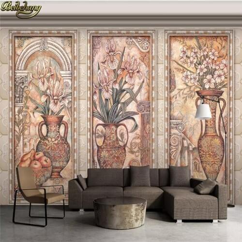 Beibehang Custom Luxury European retro vase 3D Mural Wallpaper Bedroom living Room TV Sofa Backdrop Wall paper Photo Wallpaper