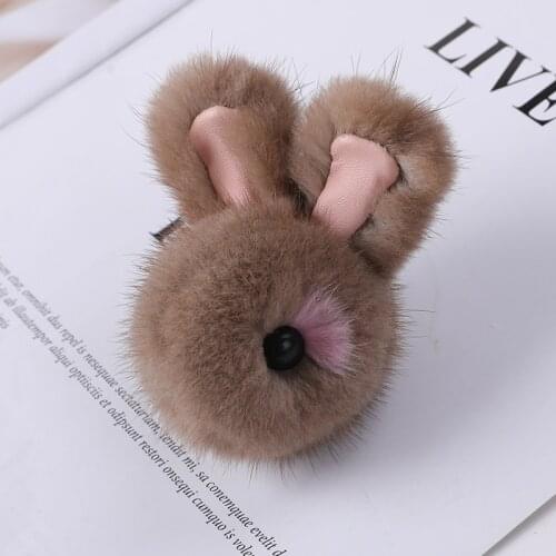 Real Mink Fur Pom Pom Keychain Fluffy Cute Ball Key Ring for Women Bunny Rabbit Gift for Girls Bag Purse Car Pendant