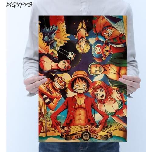 One Piece Anime The straw hat Pirates Character Collection Kraft Paper Poster Wall Sticker Gift Decoration Household Goods