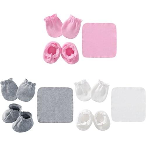 Baby Newborn Saliva Towel Gloves Foot Cover Set Soft Cotton Anti Scratch Mittens Feeding Burp Cloth Bib Socks