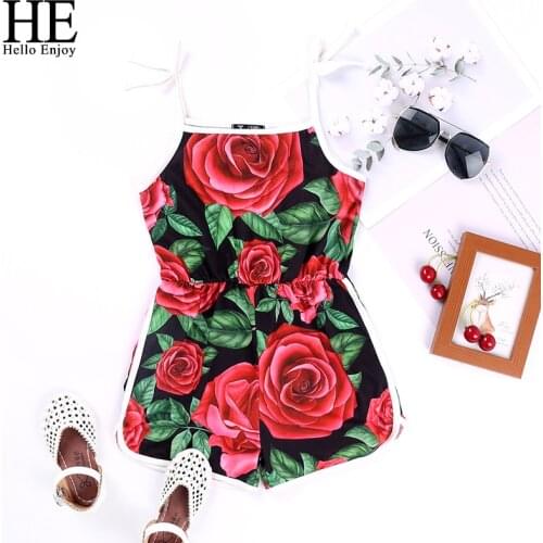 HE Hello Enjoy Toddler Baby Girl Clothes Sling big Flowers Romper Jumpsuit Playsuit Sunsuit Baby 2021 Summer Clothing 2-6Y