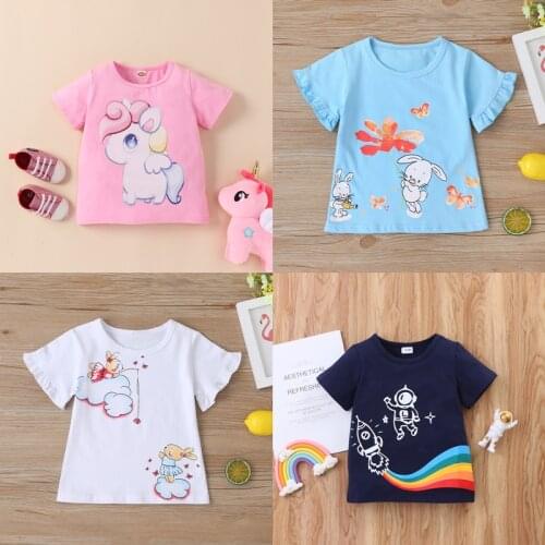 Cotton Baby Toddler Tops Kids Summer Short Sleeve T Shirt Girls Childrens Clothing Princess Print Animal Cat Butterfly T-Shirt