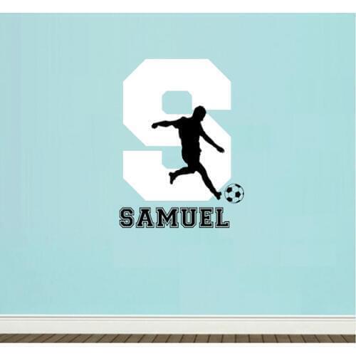 Customized Name Football Wall Decal For Kids Room- Nursery Boys Name Baby Wall Decal - Football Player Vinyl Wall Sticker YY676