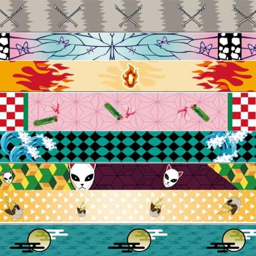 50 Yards Japanese Cartoon Anime Kimetsu No Yaiba Butterfly Printed Grosgrain Ribbons For Hair Bows DIY Handmade Materials 123101