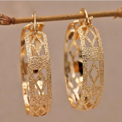 Trendy Hollow Square Round Gold Earring Hoop Earrings For Women Girls Fashion Jewelry Accessories Wedding Party Daily Gift