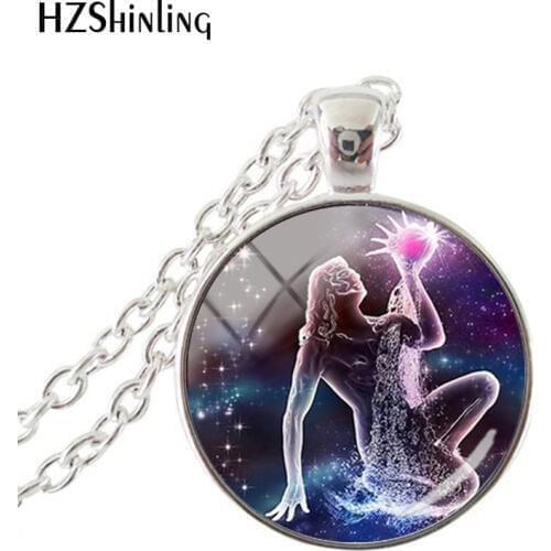 Fashion Purple Galaxy 12 Horoscope Scorpio Sagittarius Capricorn Aquarius Pendant Fashion Necklace Glass Dome Jewelry Gift