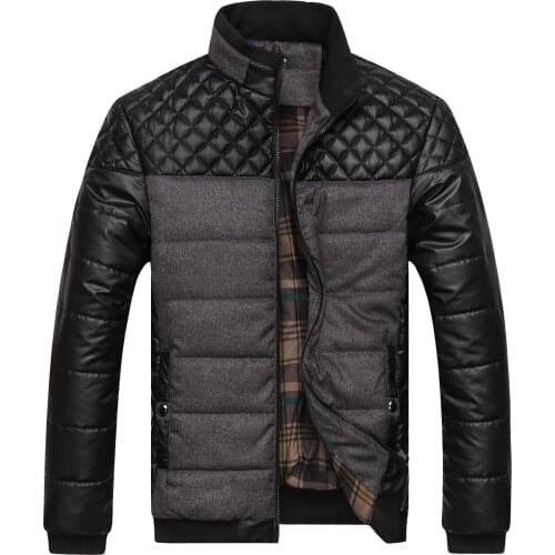 Mens Color Panel Autumn And Winter Striped Plaid Cotton-padded Clothes Jacket European And American-Style