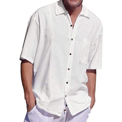 2020 Men Casual Shirts streetwear hip hop Pocket shirts Short-sleeved Button Lapel Mens Linen Solid Color Shirts Hot Sale T061