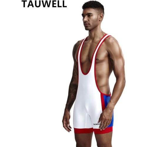 TAUWELL Mens Vest Playsuit Sexy Mens One Piece Bodysuit Thin Quick-drying Fabric Tight Fitness Wrestling Suits Shapers