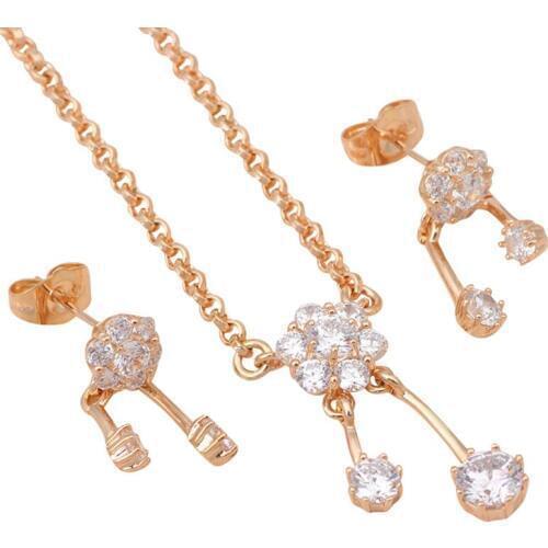 Wedding gifts Beautiful Luxury yellow Gold Tone Necklace Earrings white Crystal AAA Zirconia Jewelry Sets JS314